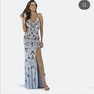 Lara Elsa Floral Beaded V-Neck Prom Dress